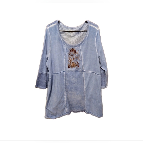 Soft Surroundings Coastal Blue Bohemian Tunic 1x Cottage Lagenlook Silk & Cotton - Picture 2 of 6